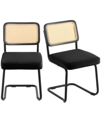 Set of 2 Rattan Dining Chairs with Upholstered Velvet Seats