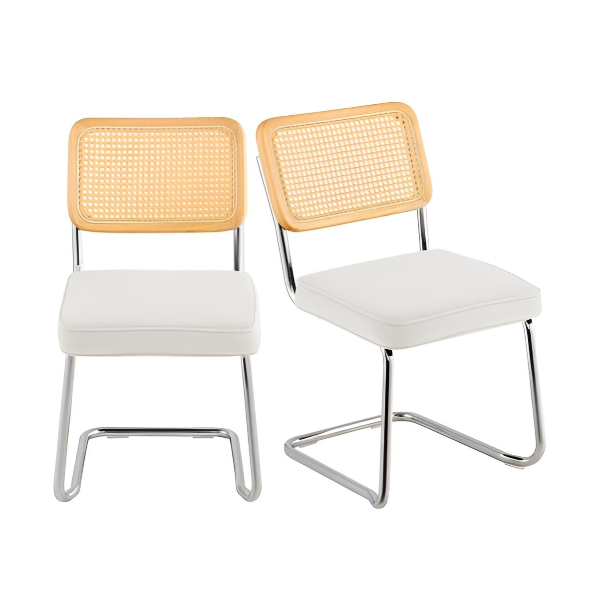 Slickblue Set of 2 Rattan Dining Chairs with Upholstered Velvet Seats - White