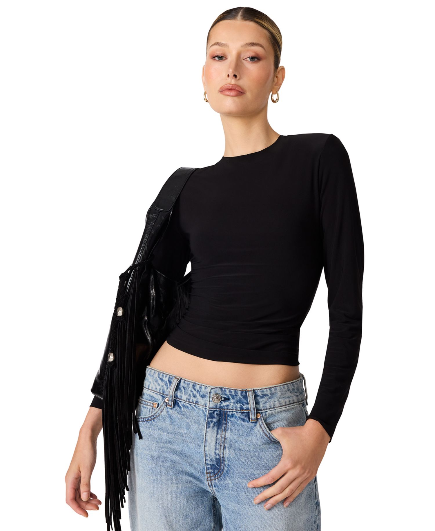 Women's Seline Long-Sleeve Padded Shoulder Crewneck Top