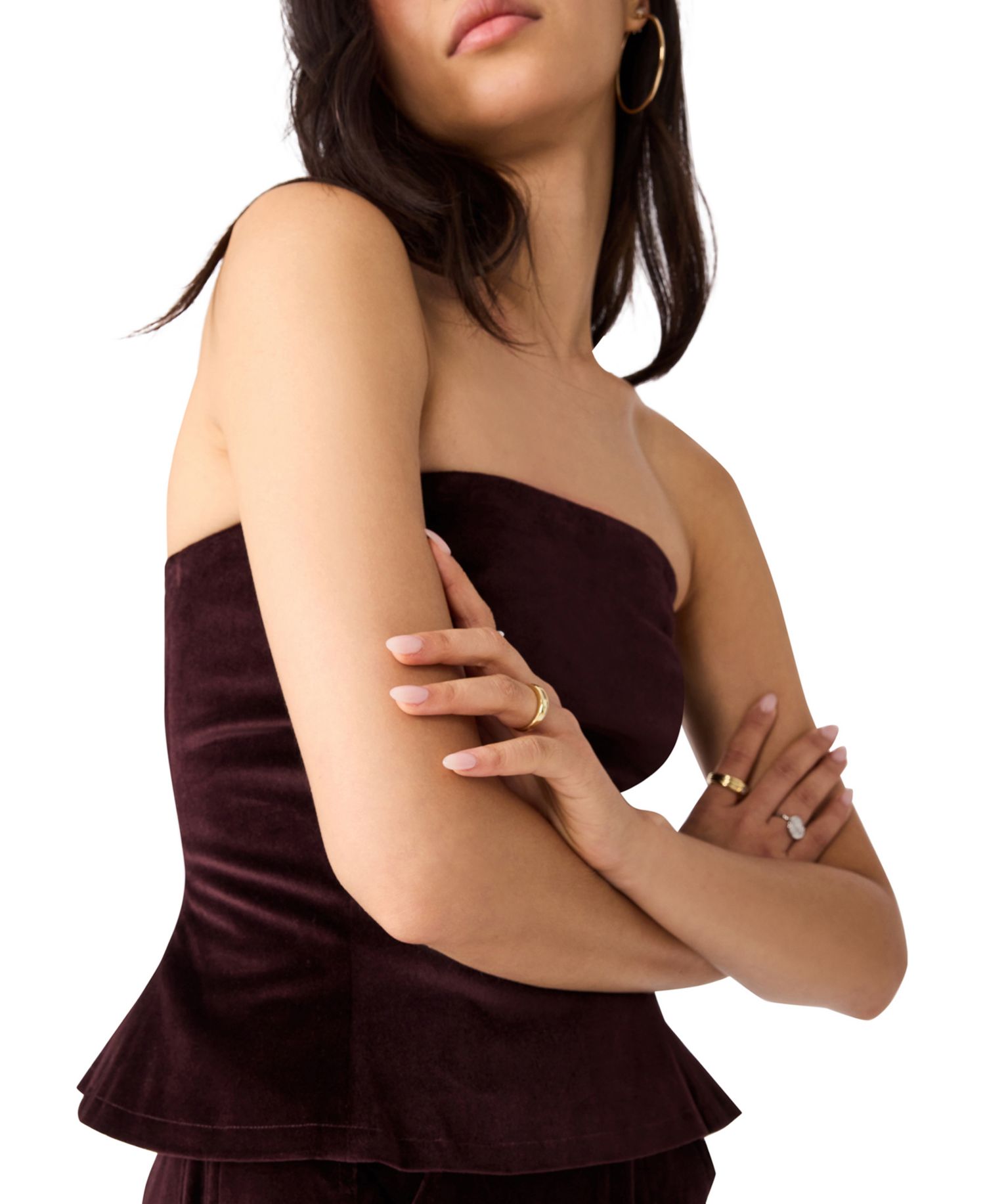 Women's Dawnette Strapless Velvet Peplum Top