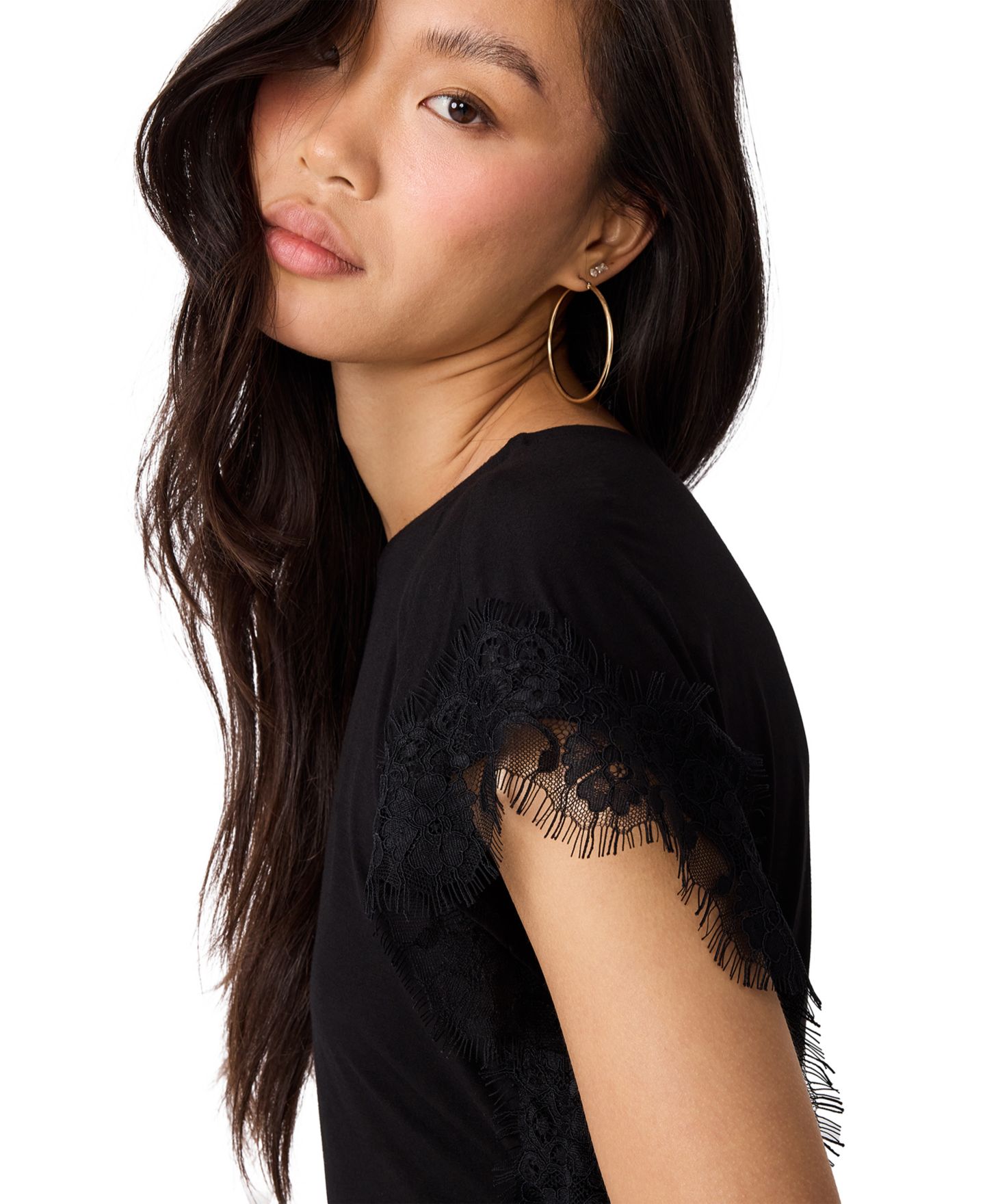 Женский топ Steve Madden Paloma Lace Boat Neck Short-Sleeve Knit, цвет: Чёрный — фото 5