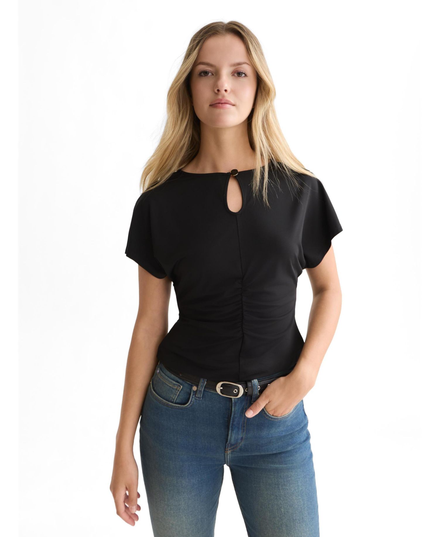 Women's Ruched Boat-Neck T-Shirt