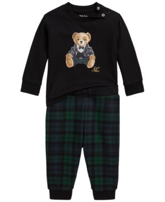 Baby Boys' Polo Bear Sweatshirt and Plaid Fleece Pants, 2-Piece Set