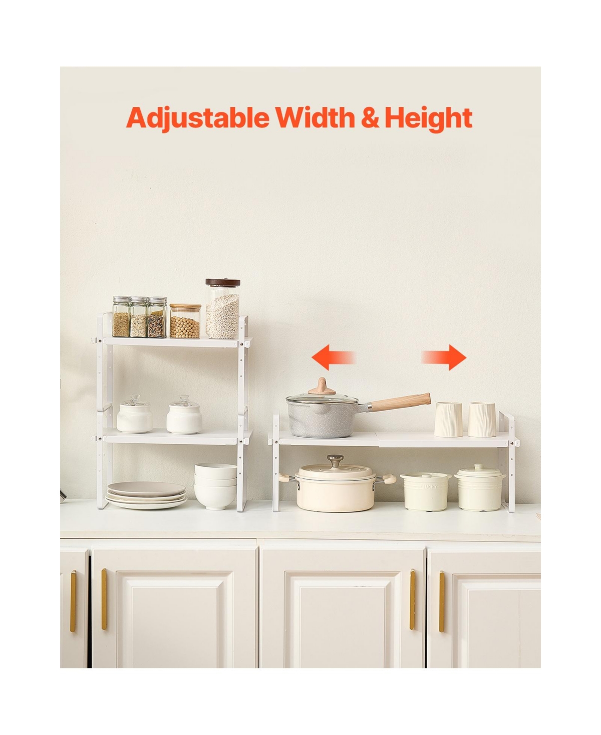 Sugift Adjustable Expandable 2-Tier Cabinet Shelf Organizer 4-Level Height 16 to 25.6in Width