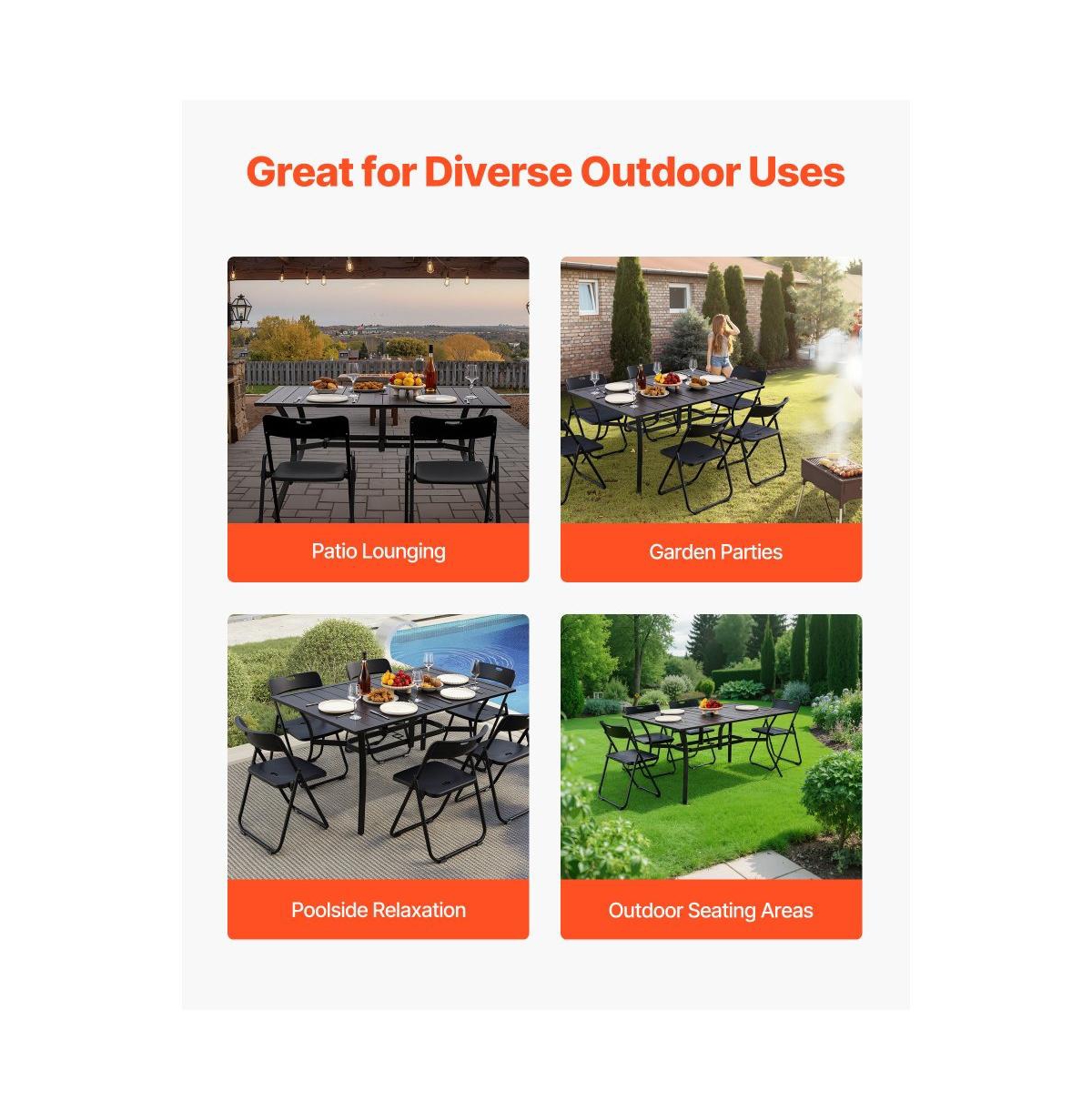 Slickblue 59in Backyard Bistro Table with Metal Frame and Umbrella Hole Outdoor Table