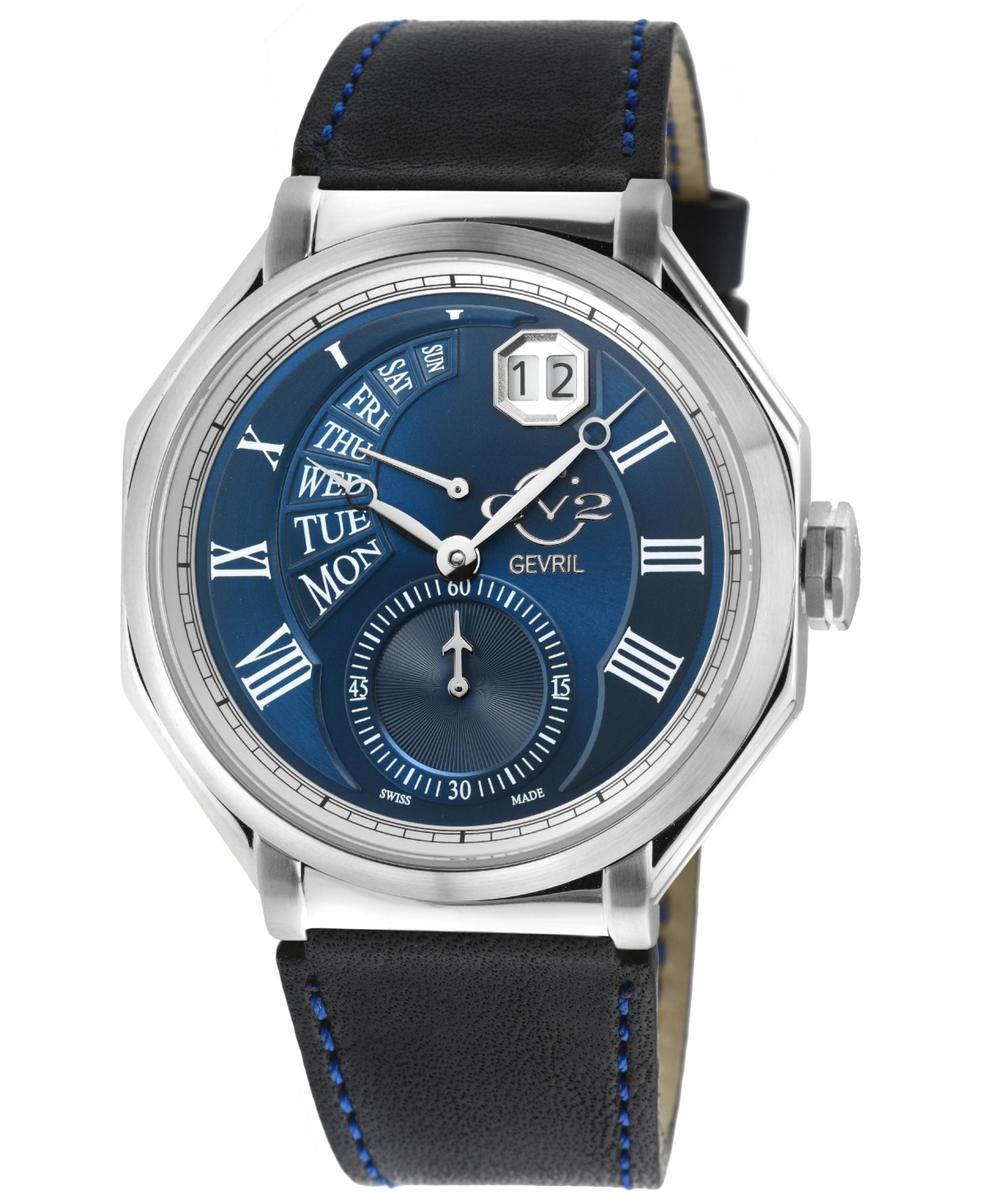 GV2 by Gevril Men's Swiss Made Marchese Swiss Quartz Blue Italian Leather Strap Watch