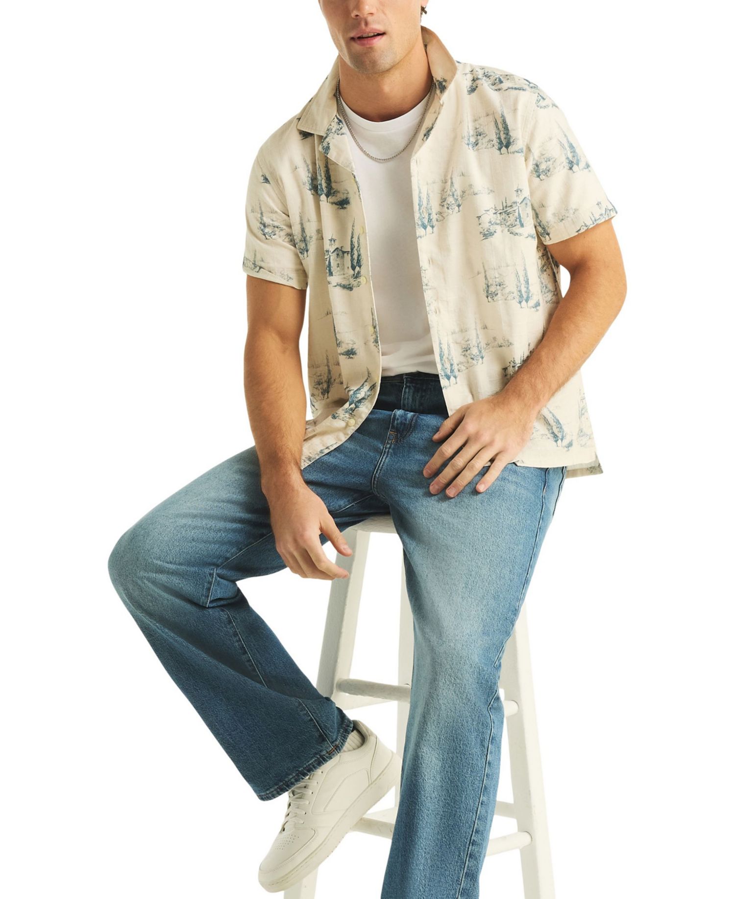Men's Scenic Print Camp Collar Shirt