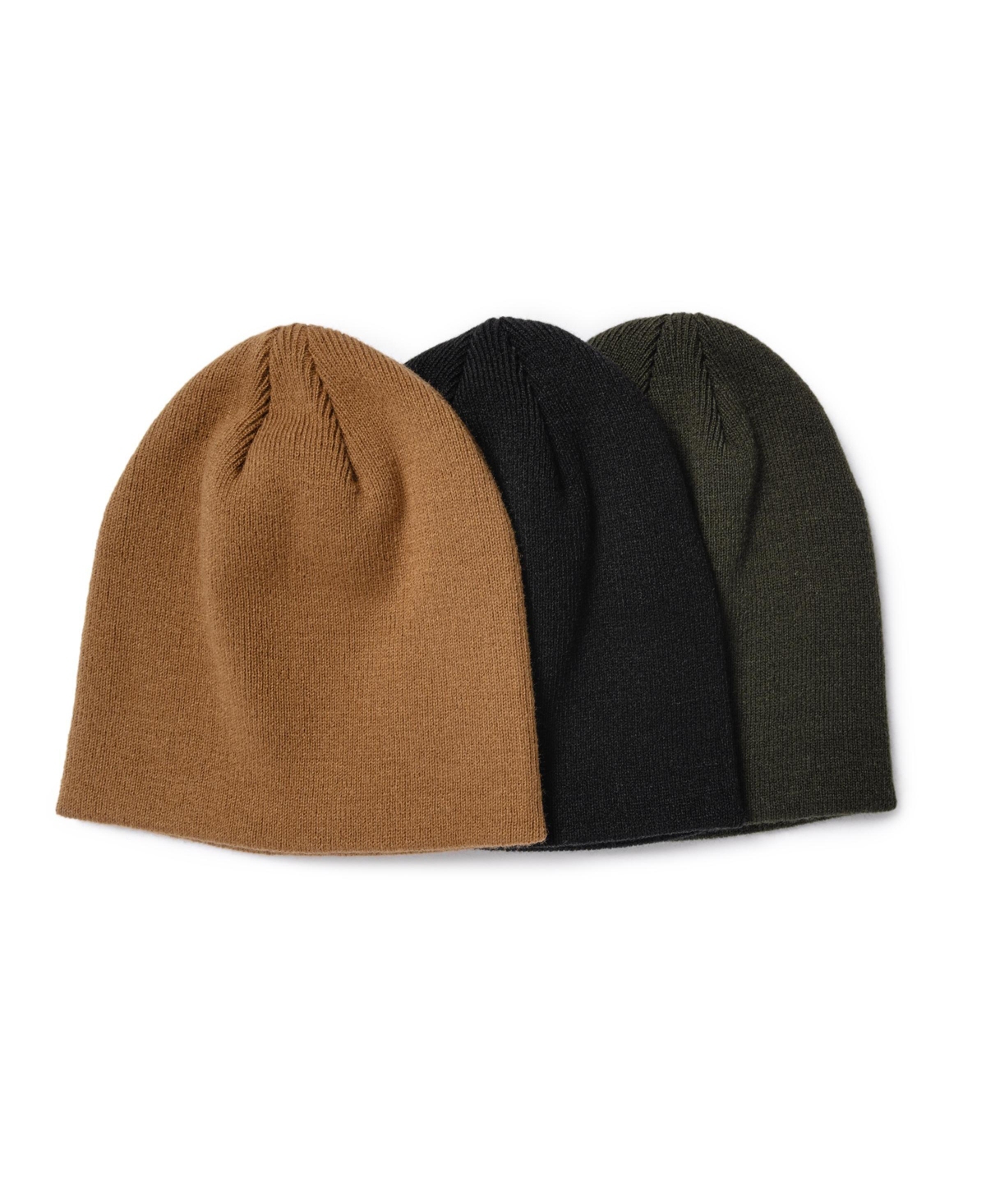 Muk Luks Men's 3 Pack Knit Beanie - Camel/olive