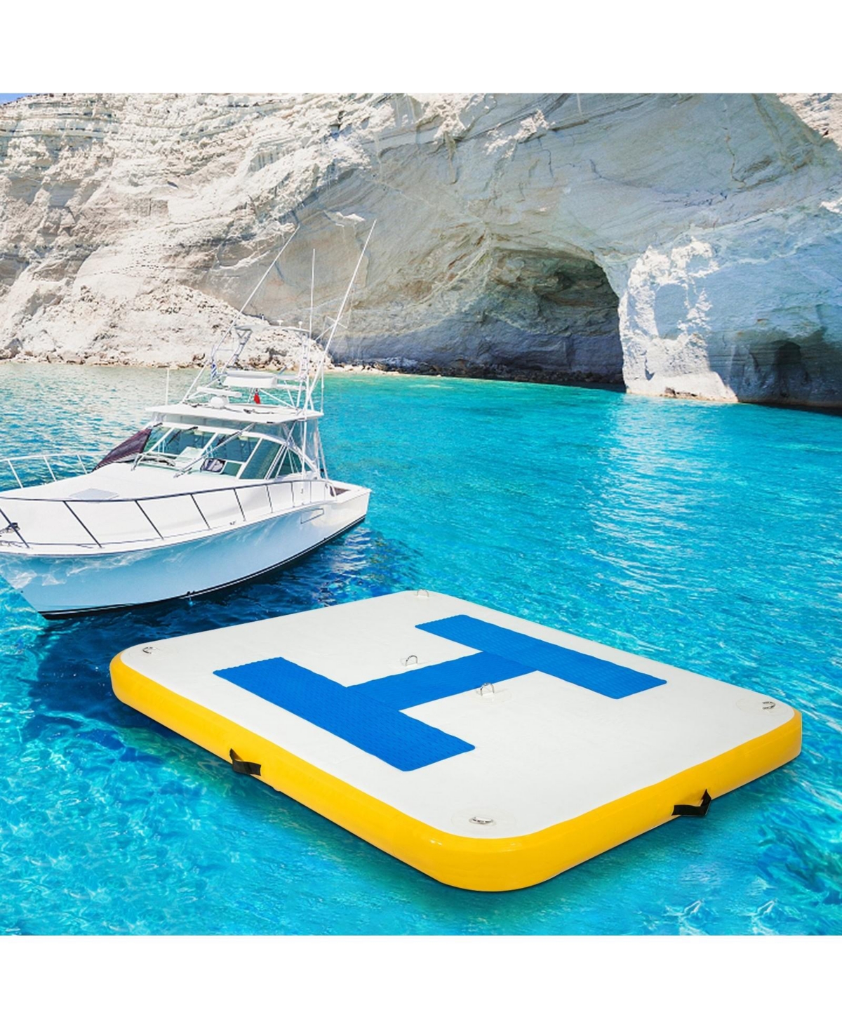 Inflatable Floating Dock Platform, 8 x 5 ft Drop-Stitch Pvc with Electric Air Pump