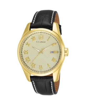 S.Coifman SC0147 Men's Heritage Quartz Champagne Dial Leather Strap Watch 45mm