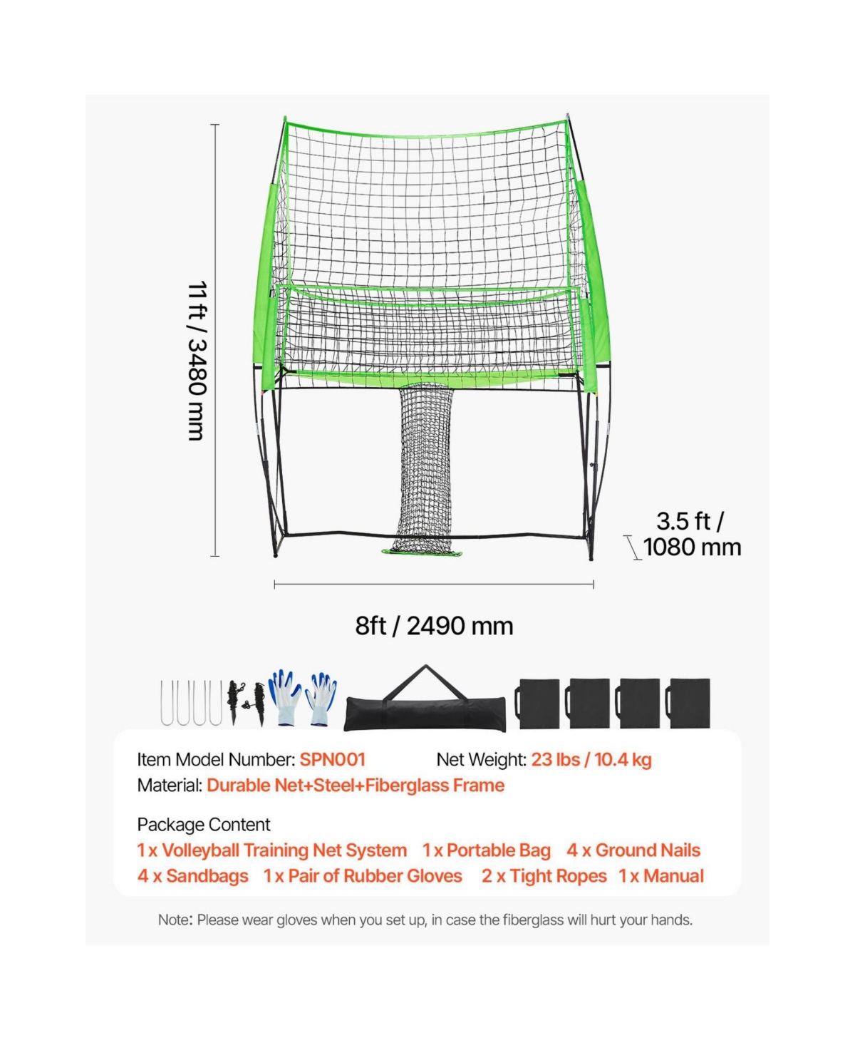 Sevorley Volleyball Training Net System with Ball Return, 8 x 11 ft, Adjustable Height