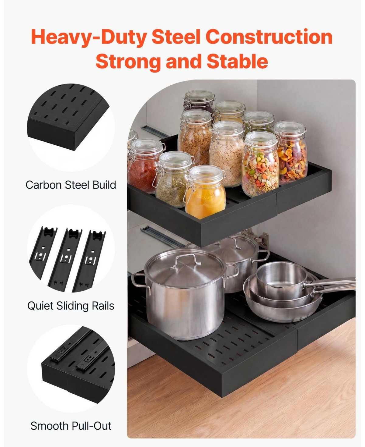 Sugift 2-Pack Pull Out Cabinet Organizer Expandable 12.2in-18.9in Width 20.47in Deep Sliding Drawers