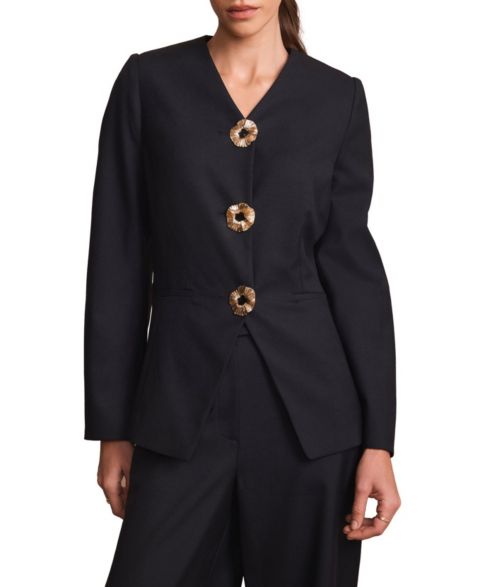 Женский пиджак Mint Velvet Sculpted V-Neck Wool-Blend Lined Blazer, цвет: Синий