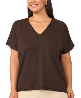 Plus Size V-Neck Short-Sleeve Boxy Sweater