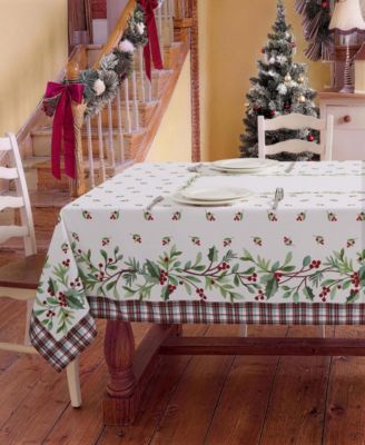 Holly Plaid Holiday Tablecloth, 60" x 102"