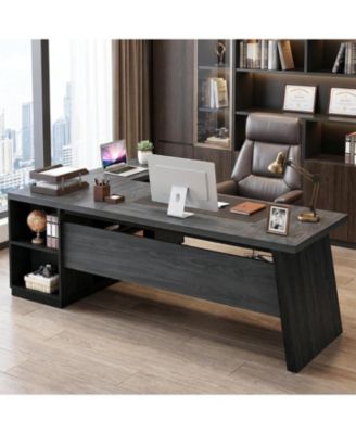 77.9" L-Shaped Desk with 2 Drawers and Cabinet