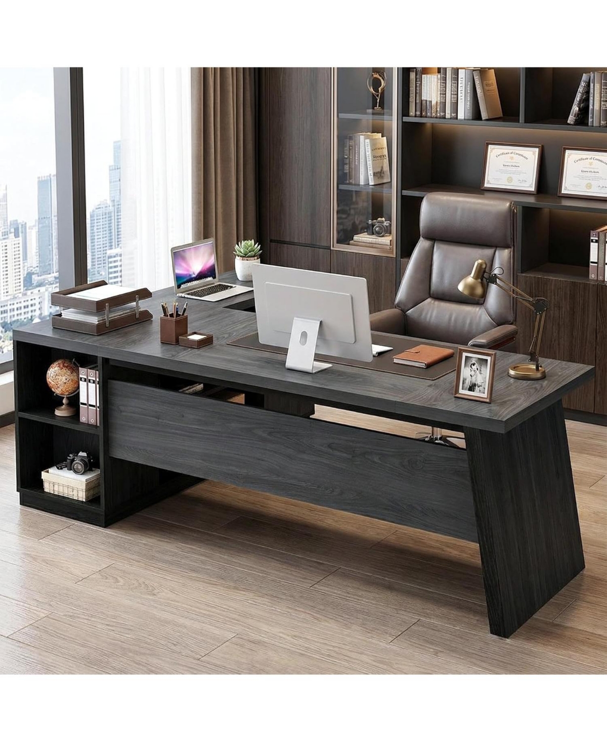 Tribesigns 77.9" L-Shaped Desk with 2 Drawers and Cabinet
