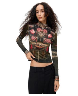 Women's High Neck Cropped Long-Sleeve T-Shirt