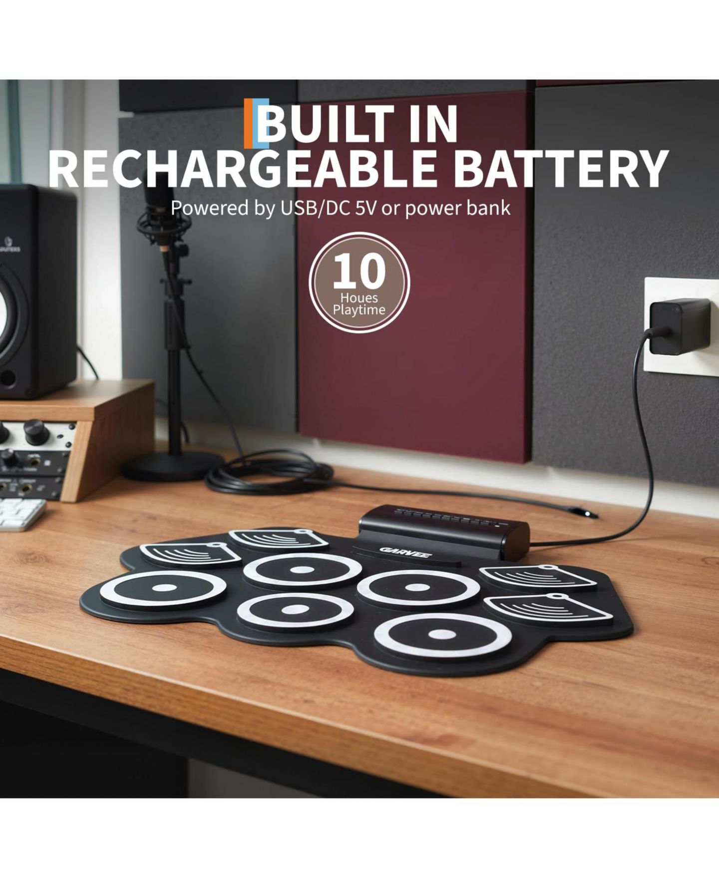 Детские игрушки homfan Roll-Up Electronic Drum Kit Bluetooth MIDI 9-Pad, Ages 10+ — фото 5