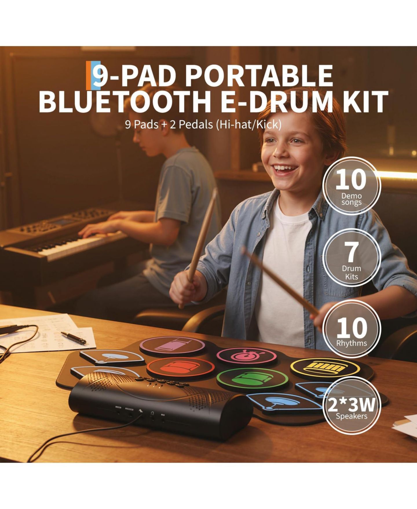 Детские игрушки homfan Roll-Up Portable Electronic Drum Set with Color-Coded Pads, 9-Piece, Ages 10+ — фото 5