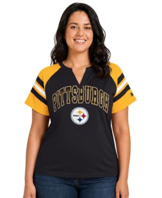 Women's Black Pittsburgh Steelers Plus Size Game On Notch Neck Raglan T-Shirt