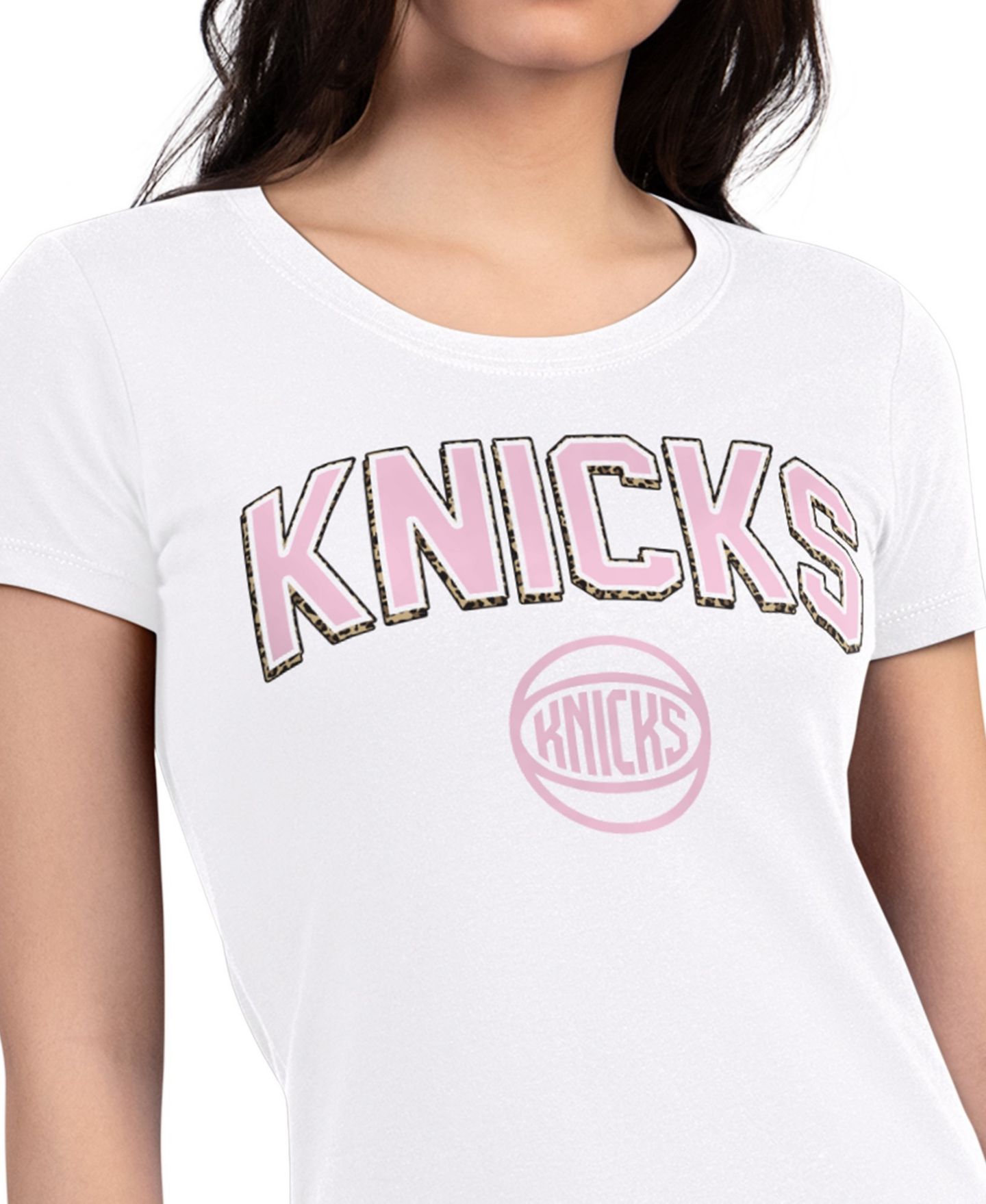Женская футболка G-III 4Her by Carl Banks White New York Knicks Pink Leopard Super-Slim Lightweight — фото 3