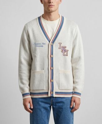Men's and Women's Natural LSU Tigers Americana Striped Full-Button Cardigan