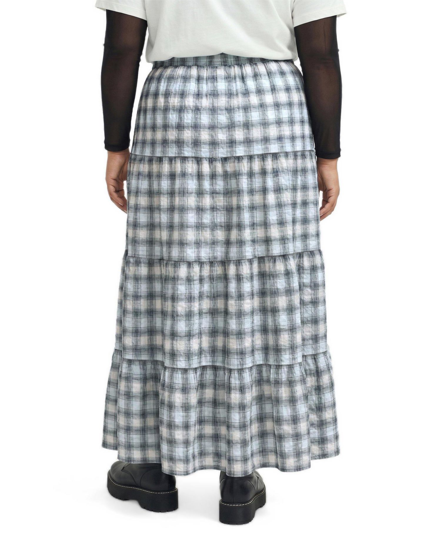 Plus Size Tiered Plaid Maxi Skirt