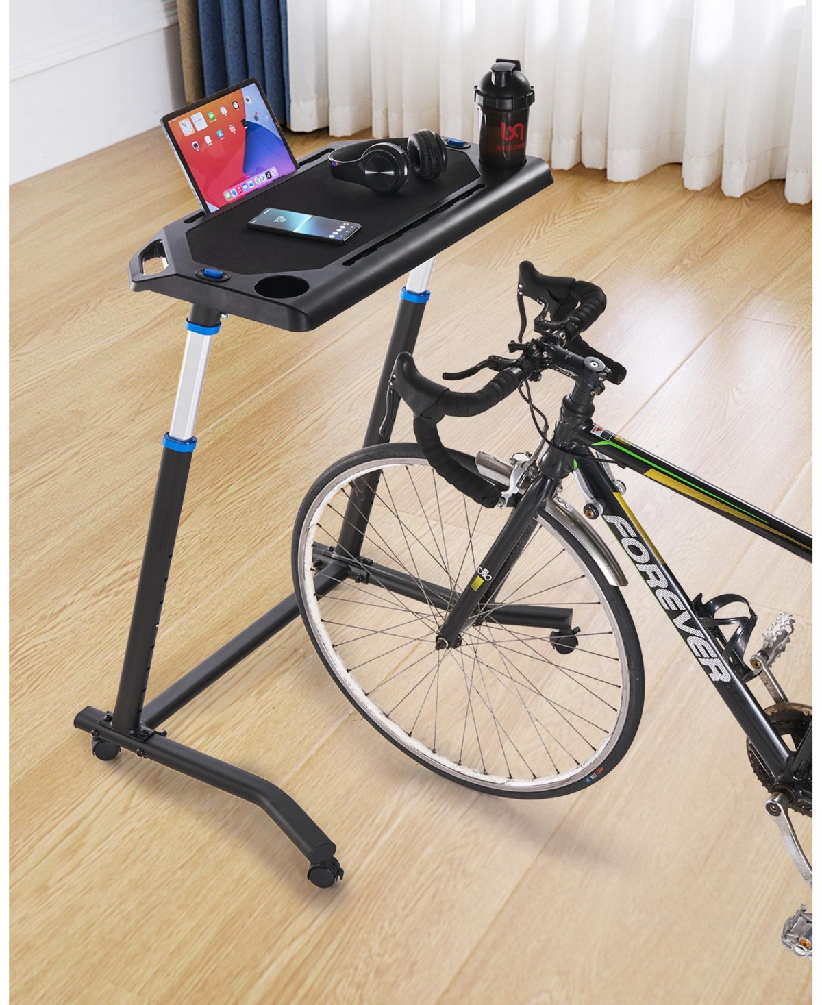 Sevorley Mobile Foldable Cycling Desk, 8-Level Height-Adjustable Bike and Treadmill Workstation with Wheels