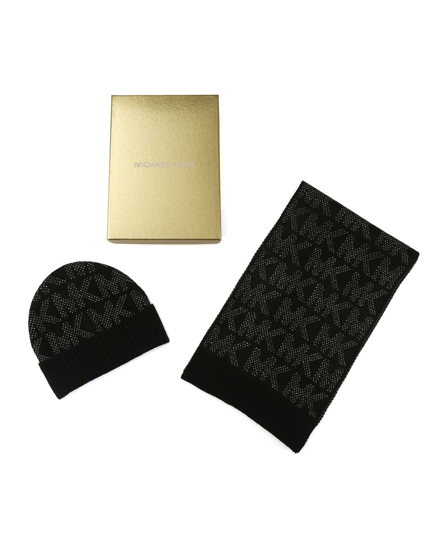 Женские комплекты Michael Kors Metallic Cuff Beanie and Scarf Set, цвет: Чёрный — фото 5