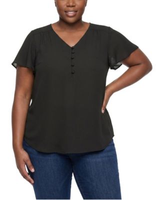 Plus Size Harper V-Neck Short-Flutter-Sleeves Georgette Blouse