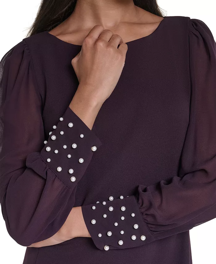Women's Illusion-Sleeve Beaded-Cuff Dress - thumbnail 8