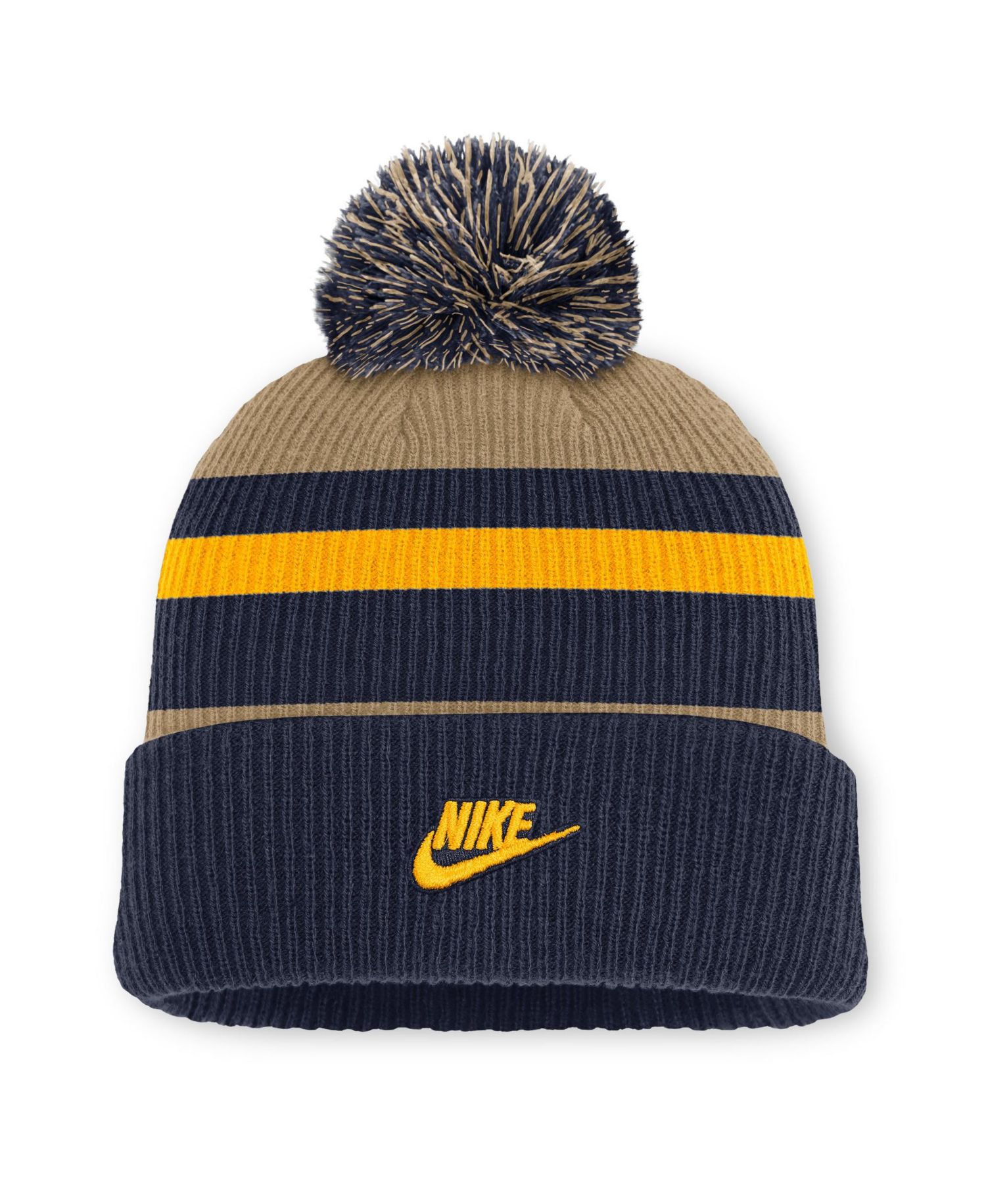 Men's and Women's Navy/Beige West Virginia Mountaineers Legacy Striped Cuffed Knit Hat with Pom