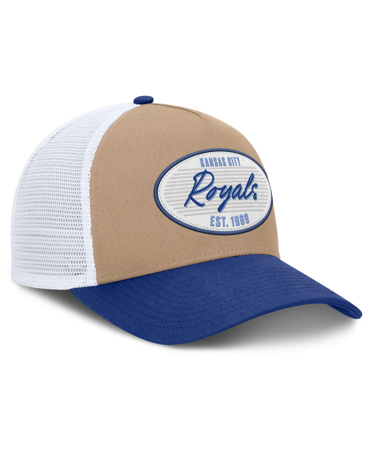 Мужская кепка Nike Khaki/Royal Kansas City Royals Rise A-Frame Trucker Adjustable Hat — фото 3