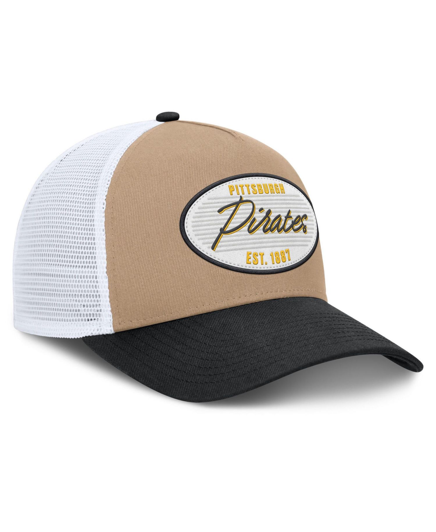 Men's Khaki/Black Pittsburgh Pirates Rise A-Frame Trucker Adjustable Hat