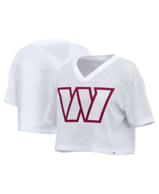 Women's White Washington Commanders Oversized Mesh Cropped V-Neck Jersey