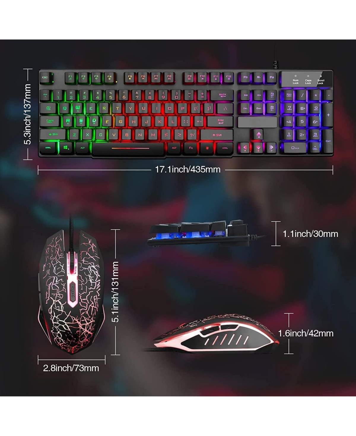 Lofree Wired Mechanical-Feel Led Backlit Keyboard and Mouse Combo for Windows PCs