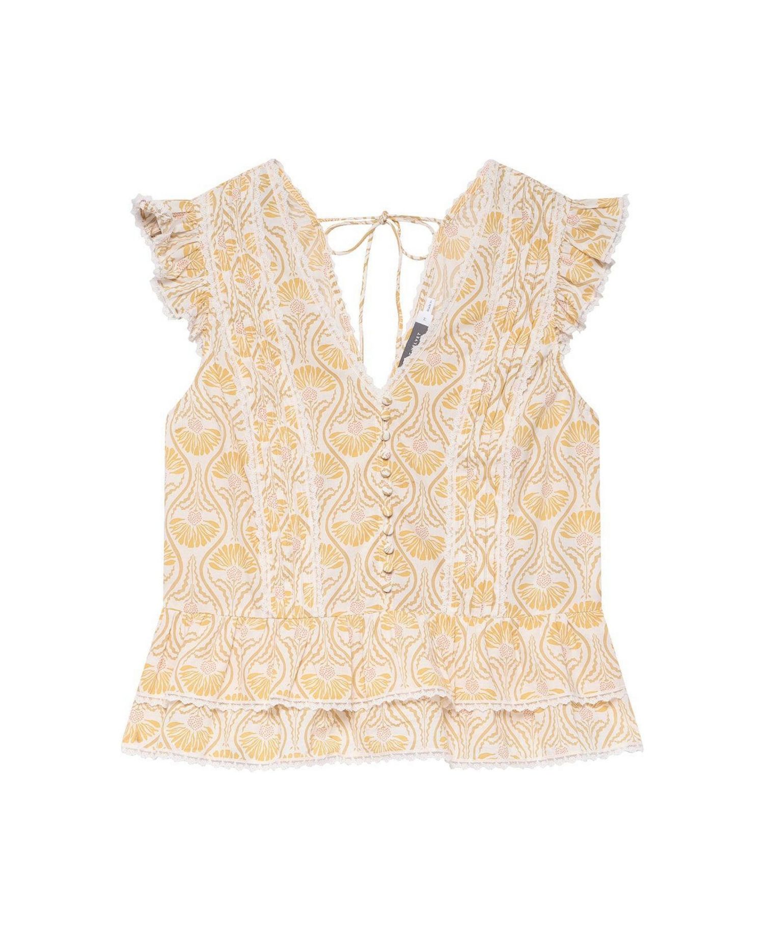 Women's Floral-Print V-Neck Peplum Cotton Top