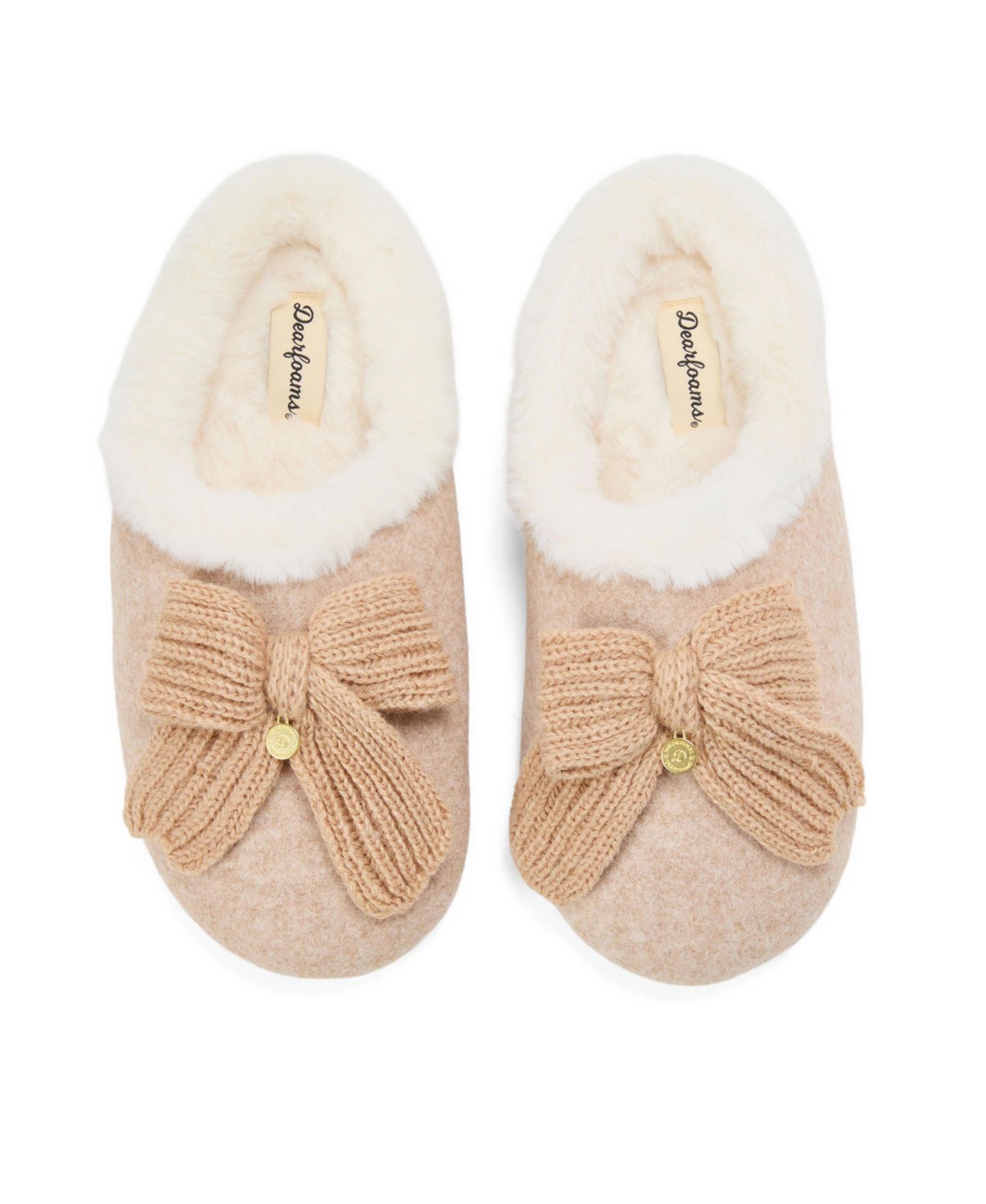 Женские сабо Dearfoams Josie Knit Clog Slipper with Bow, цвет: Латте — фото 4