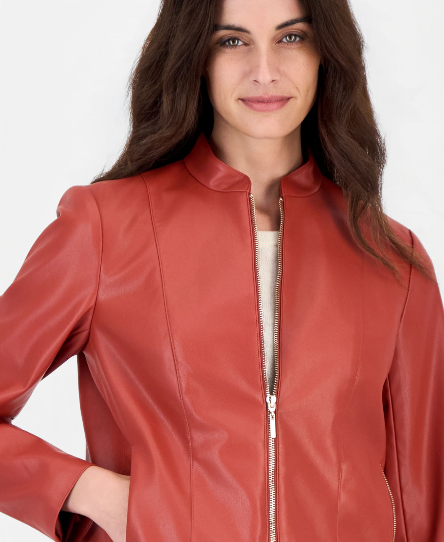 Petite Moto Fitted Zipper-Pocket Jacket