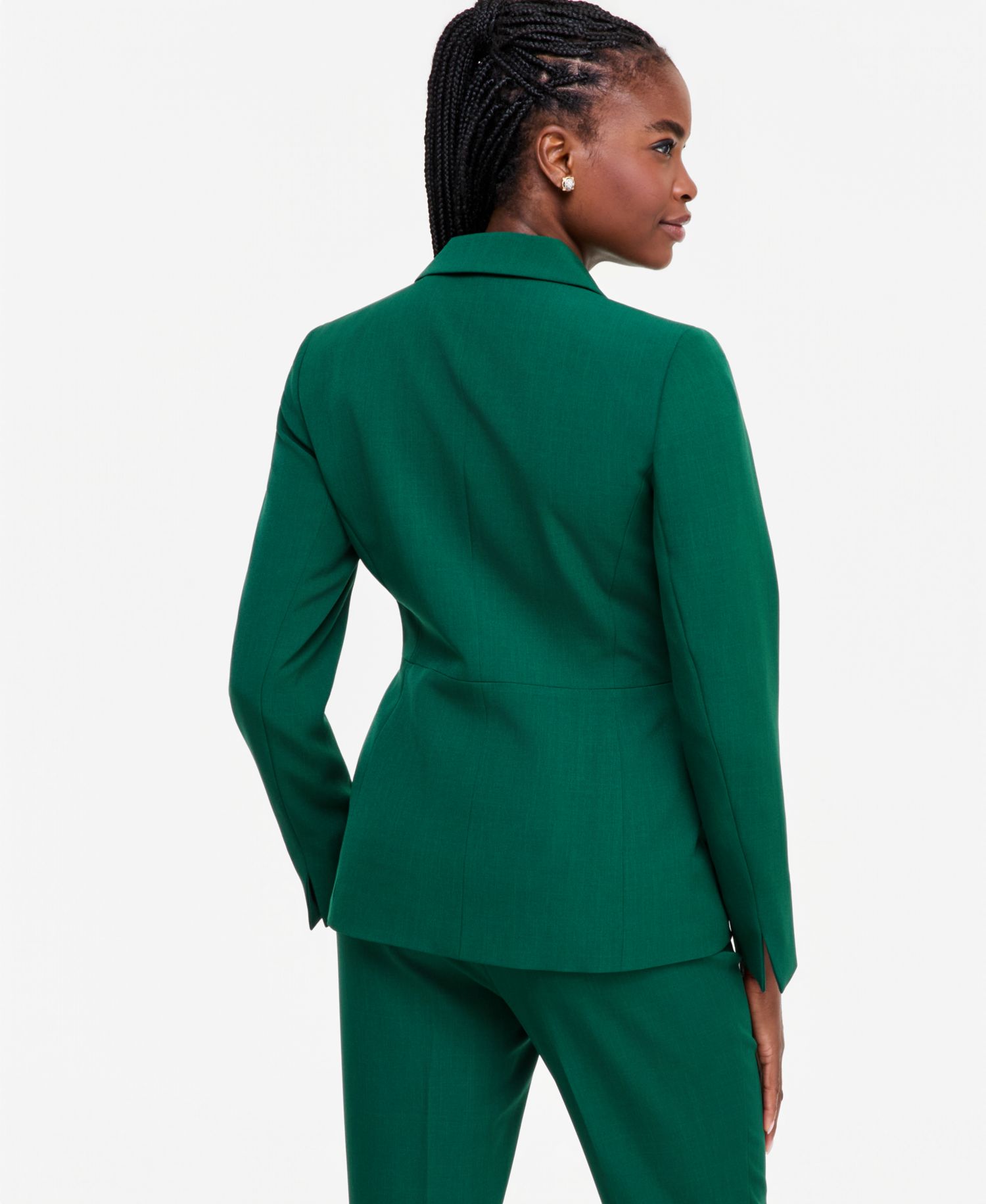 Women's Long Sleeve Stretch Crepe Seamed Waist 1-Button Blazer
