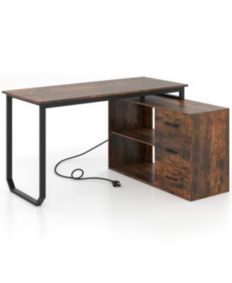55-Inch Reversible L-Shaped Desk with 3 Drawers and Adjustable Shelf