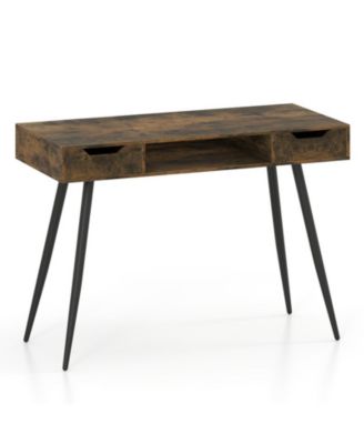 42.5-Inch Mid-Century Writing Desk with Metal Legs and Drawers