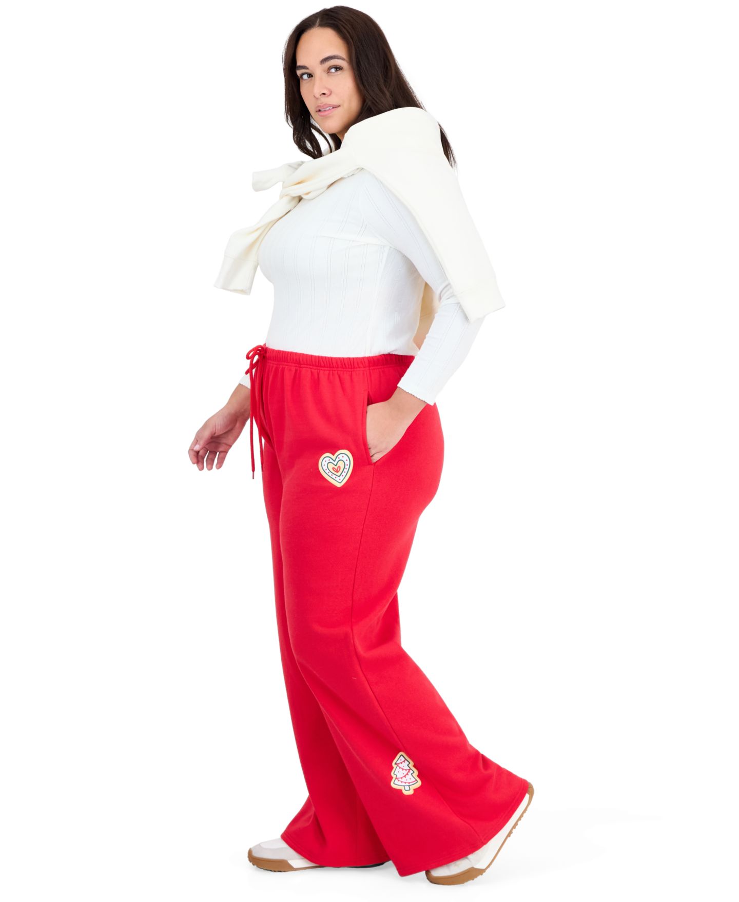 Женские брюки Rebel Veil Plus Size Xmas Cookies Holiday Wide-Leg Fleece Sweatpants, цвет: Красный — фото 3