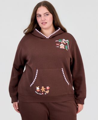 Plus Size Whip Stitch Graphic Fleece Hoodie