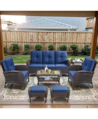 7-Piece Outdoor Wicker Patio Family Gatherings Conversation Set with 3-Seater Sofa, Arm Chairs and Ottomans