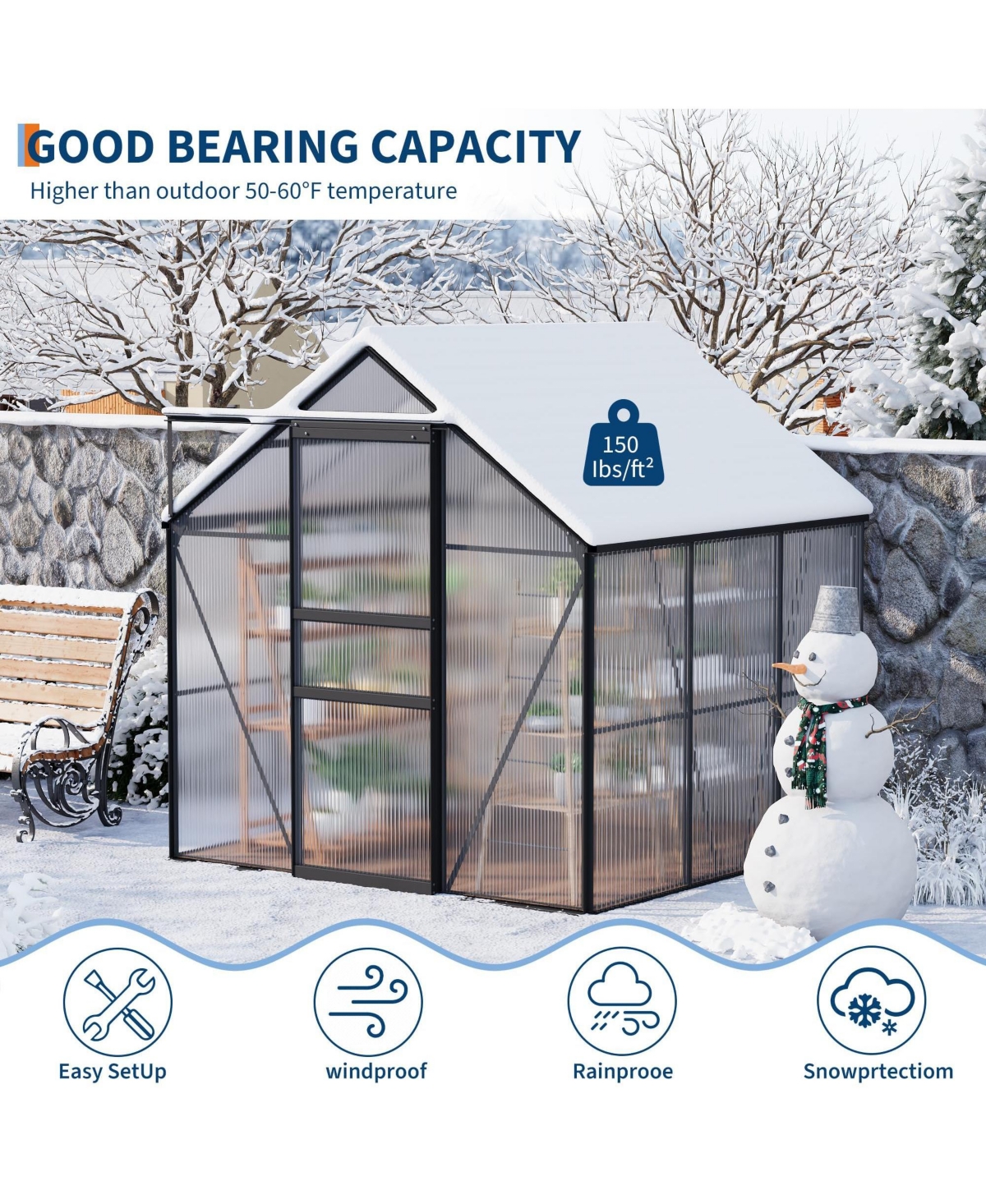 6 x Ft Walk-in Aluminum Greenhouse with Sections, Outdoor Garden Plant House for Backyard Patio and Balcony