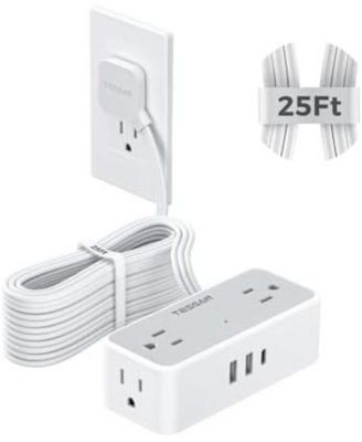 Wall Outlet Extender with 25 Feet, 1 USB C, 2 USB A for Home, Office and Travel