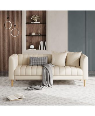 83"W 3-Seater Sofa with Tufted Back, Faux Leather Upholstered Couch with Engineered Wood Frame for Living Room, Apartment, Cream White