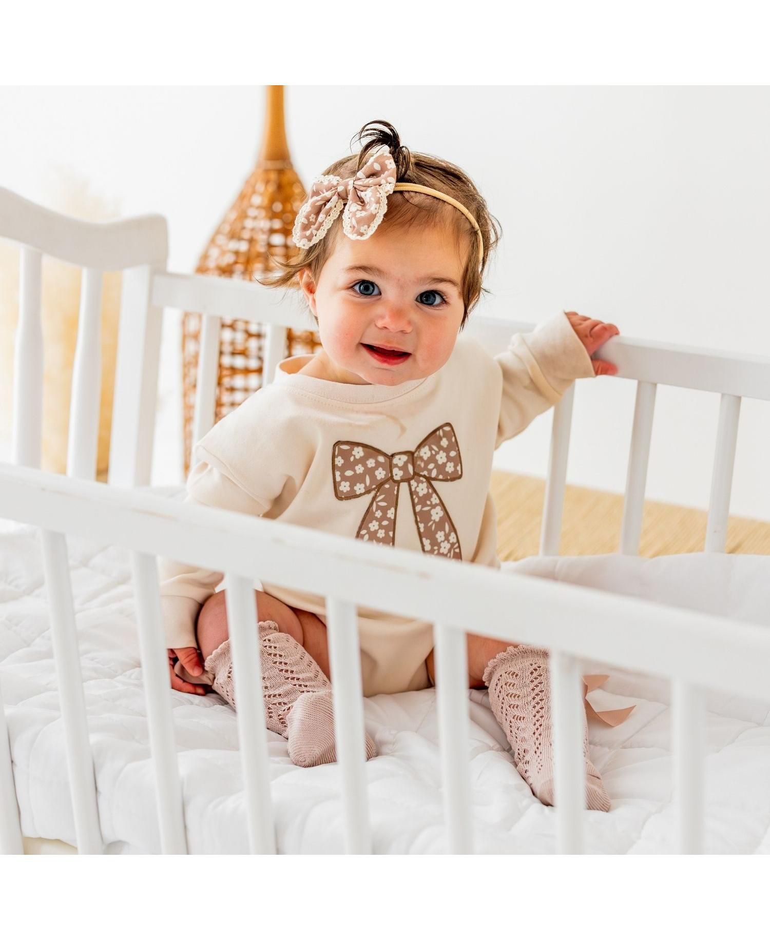 Baby Girls Floral Bow Patch Long Sleeve Romper